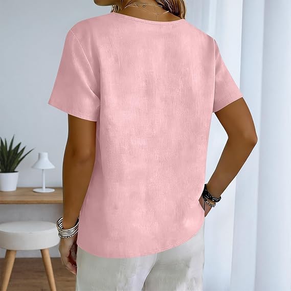 Women’s Tunic Tops with Linen Button-Front and V-Neck Detail