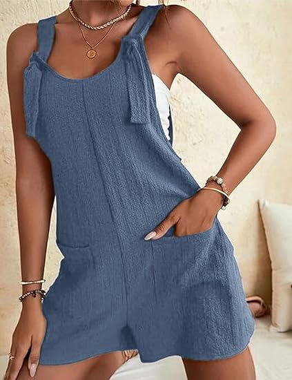 Women’s Casual Romper Jumpsuit Shorts with Tie Straps