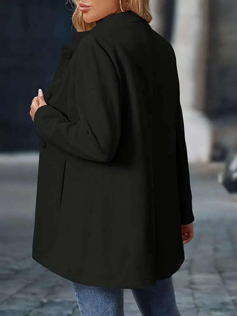 Women's Collarless Tailored Wool-Blend Coat With Long Sleeves