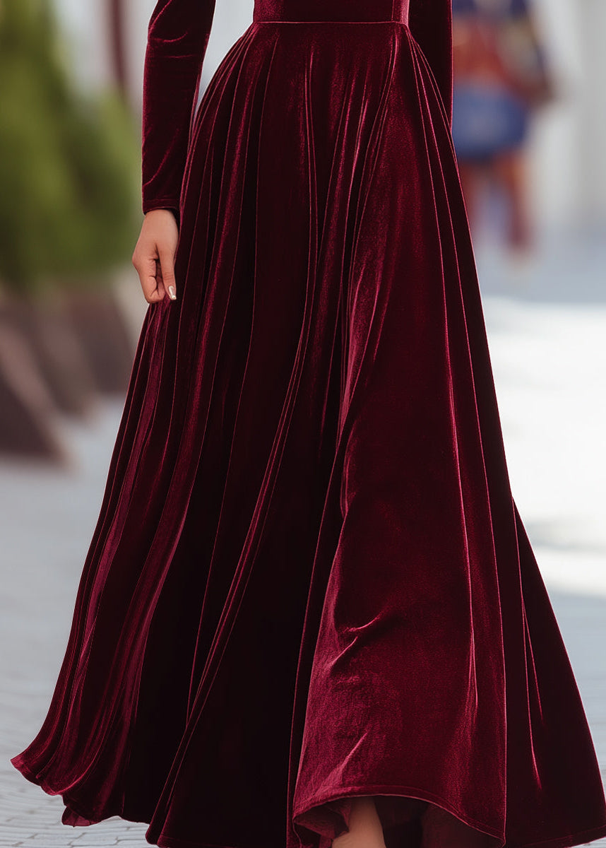 Ceylan Women’s High Neck Velvet Maxi Dress with Structured Shoulders