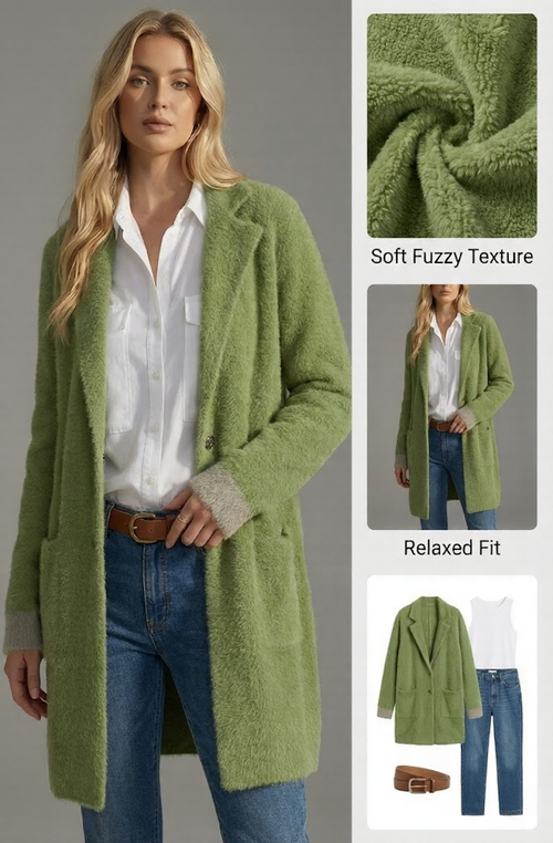 Ceylan Women's Lapel Collar Coat Mid Length Button Front