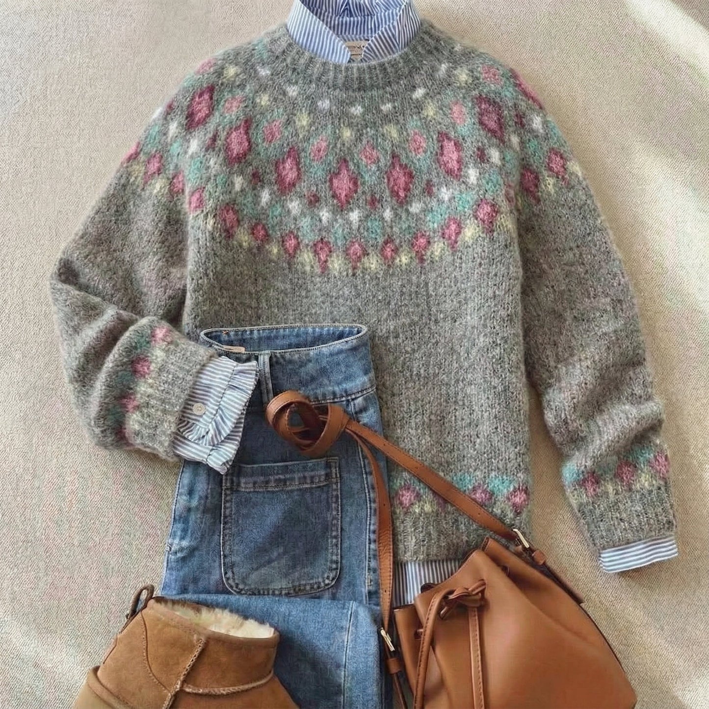 Ceylan Women¡¯s Fair Isle Sweater Vintage Nordic Pattern