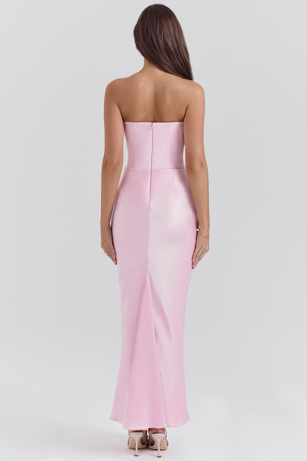 Women’s Strapless Maxi Dress Corset Bodice Draped Hip Wedding Guest Gown