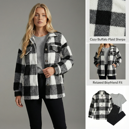 Ceylan Women's Fleece Oversized Plaid Shacket