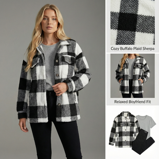 Ceylan Women's Fleece Oversized Plaid Shacket