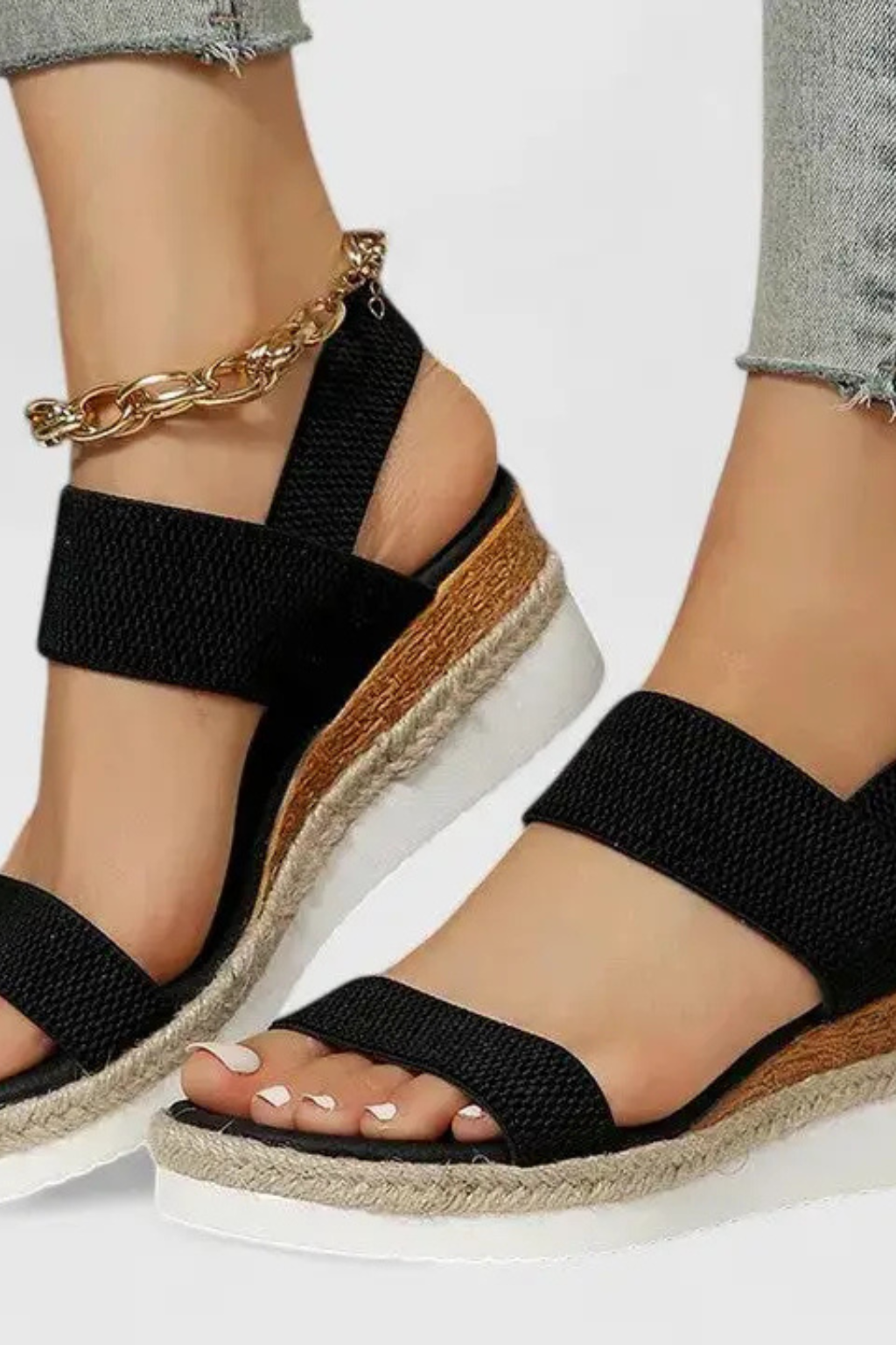 Women's Orthopedic Elastic Strap Espadrille Wedge Sandals
