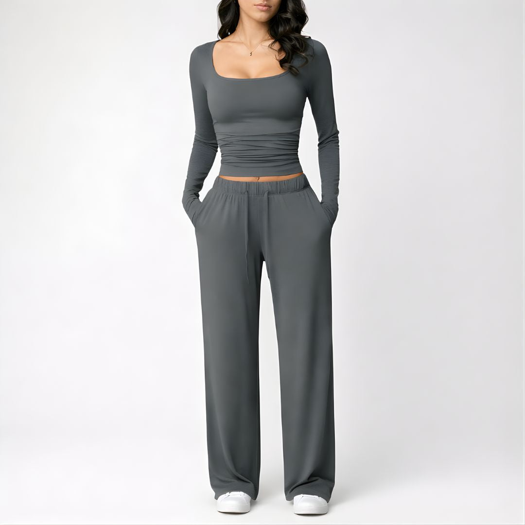 Women’s Square Neck Lounge Set with Wide Leg Pants