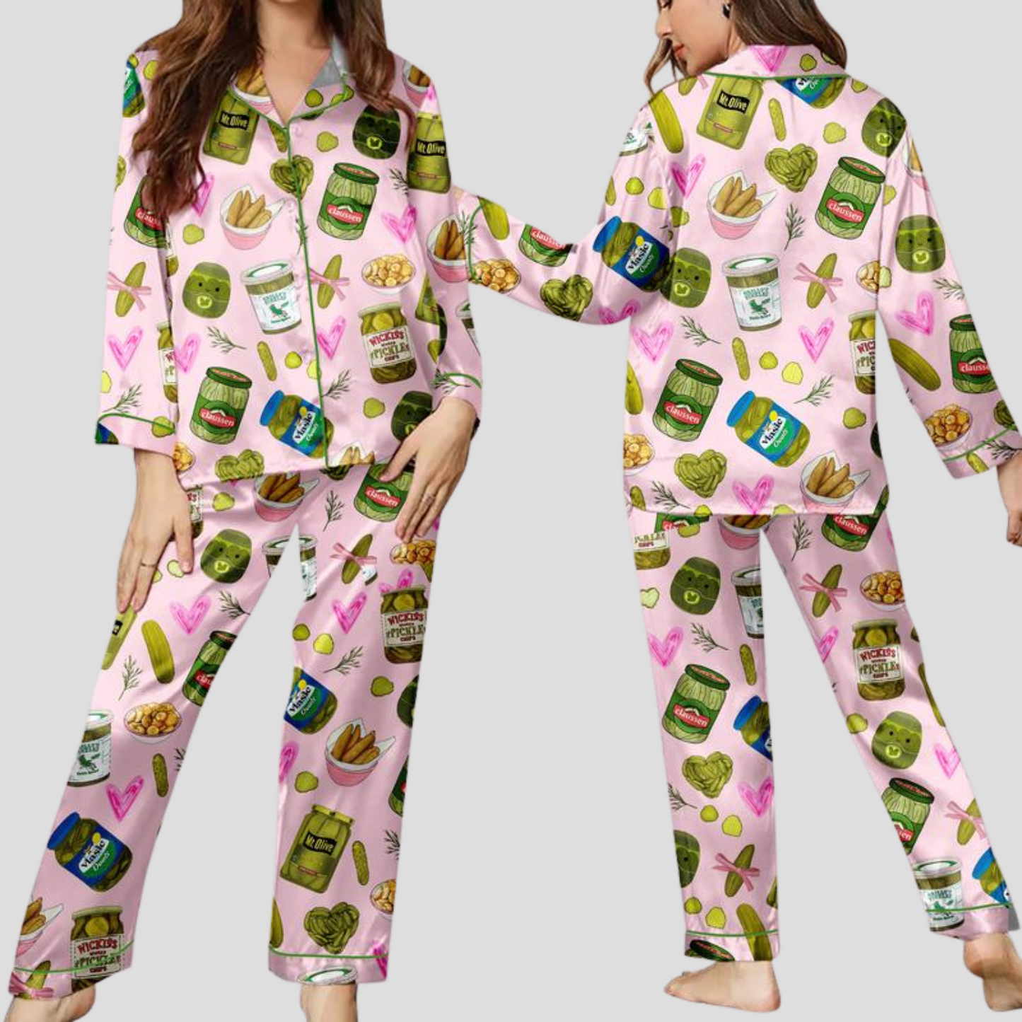 Ceylan Women’s Pajama Set with Fun Pickle Pattern Print