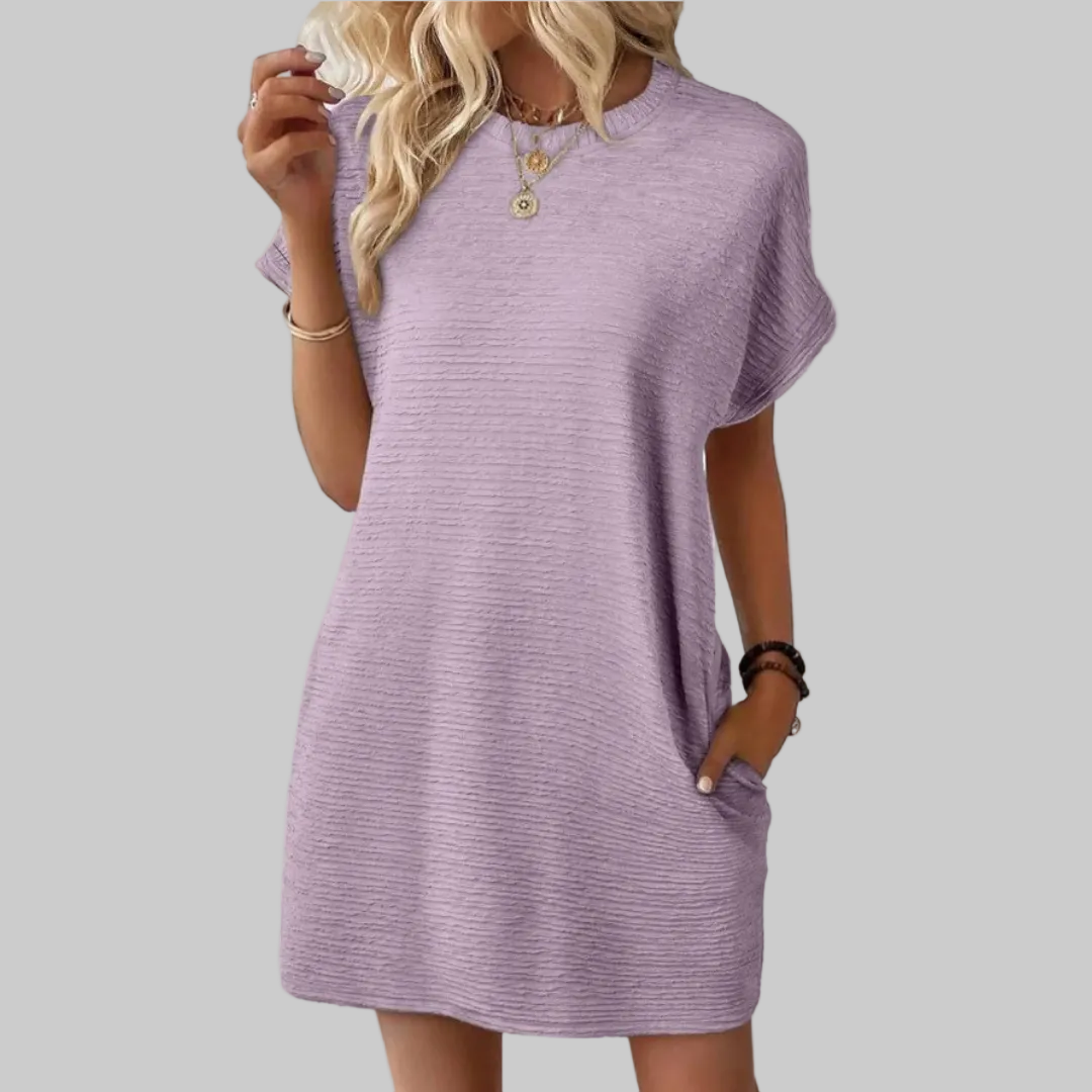 Women's T-Shirt Mini Dress Crew Neck Short Sleeve Textured Shift