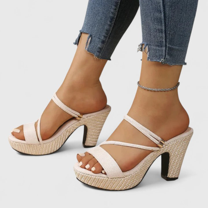 Women's Lace-Up Platform Heels Chunky Heel Open-Toe