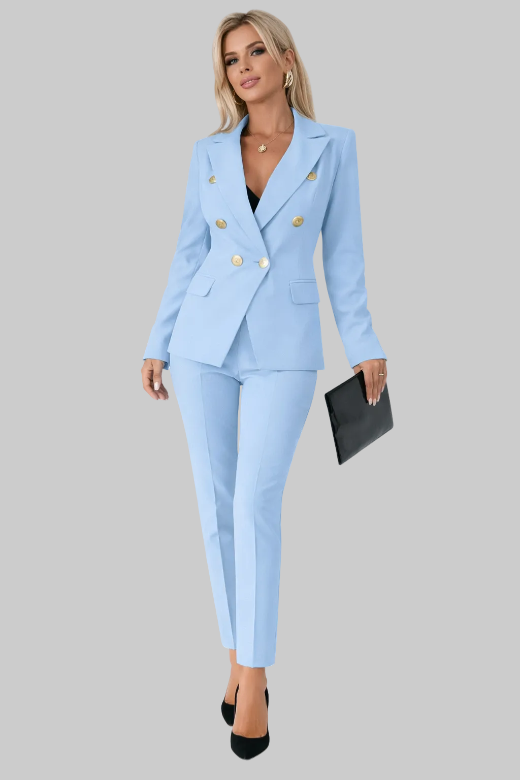 Women’s Pantsuit with Double-Breasted Blazer and Slim-Fit Trousers