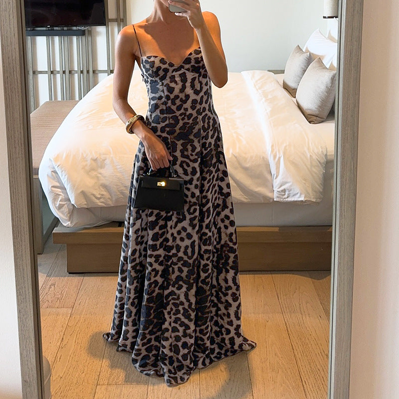 Women’s Leopard Print Maxi Dress with Sweetheart Balconette Bodice
