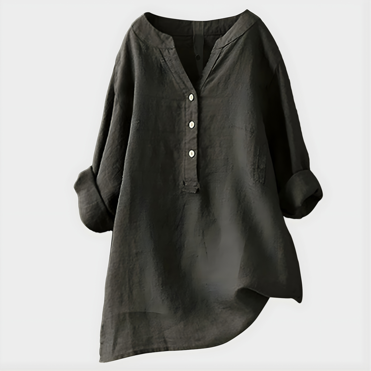 Women's Linen-Cotton Oversized Tunic With V-Neck Button Placket