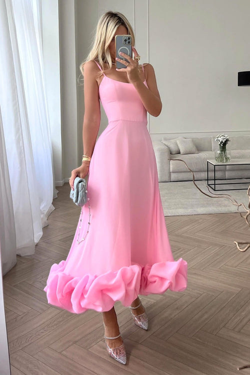 Women’s Maxi Dress with Scoop Neckline and Voluminous Ruffle Hem