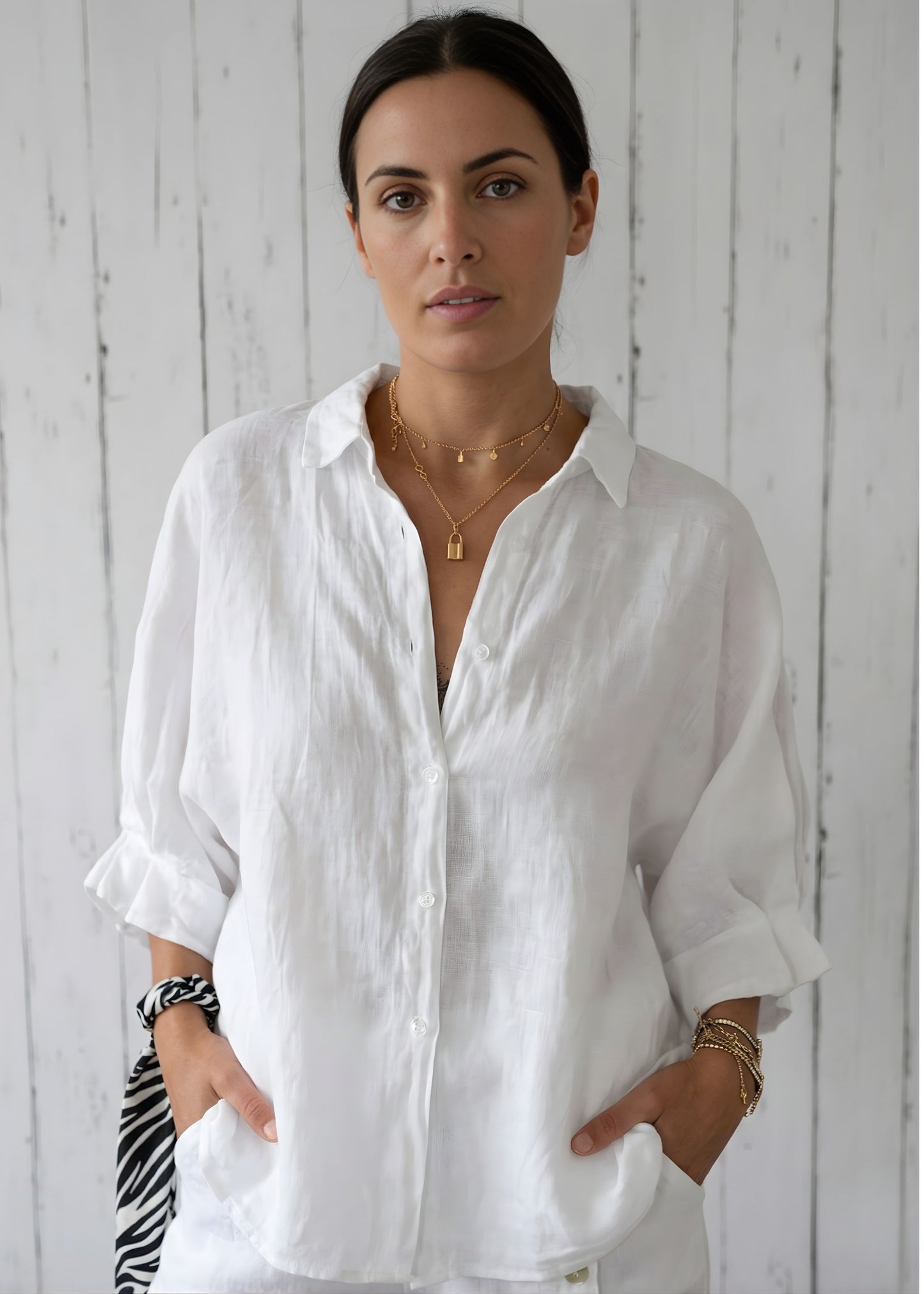 Women¡¯s Oversized Cotton Linen Shirt Long Sleeve Button Down