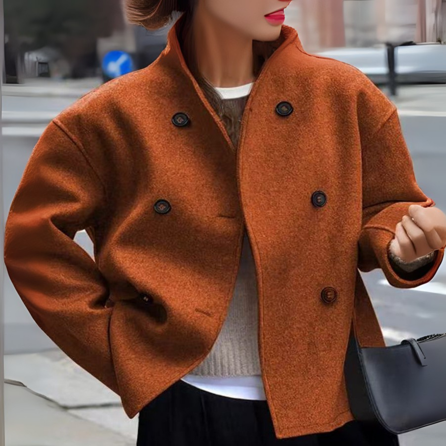 Women’s Double-Breasted Wool Blend Short Coat Oversized Boxy Peacoat