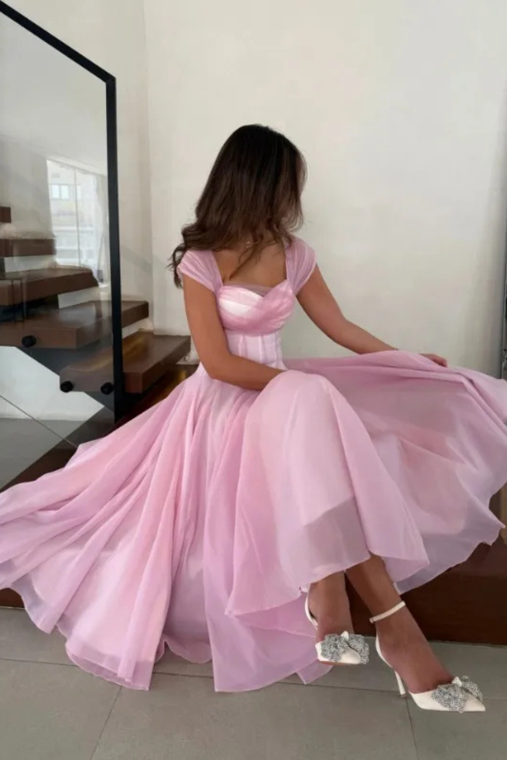 Women’s Midi Dress Sweetheart Corset Bodice Flared Tulle Gown