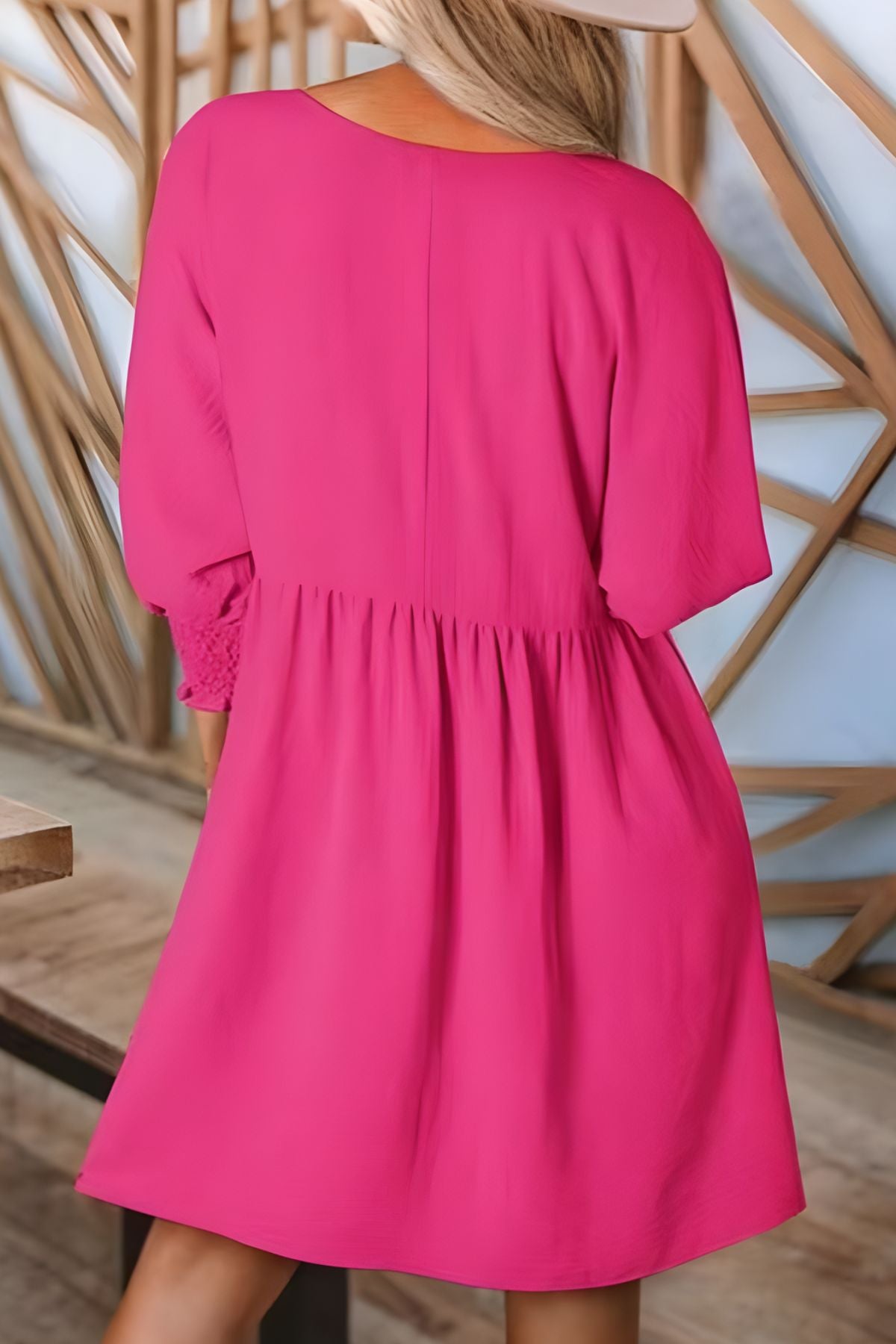Women's Smocked Cuff Babydoll Dress Half Sleeve Ruffle Mini Dress