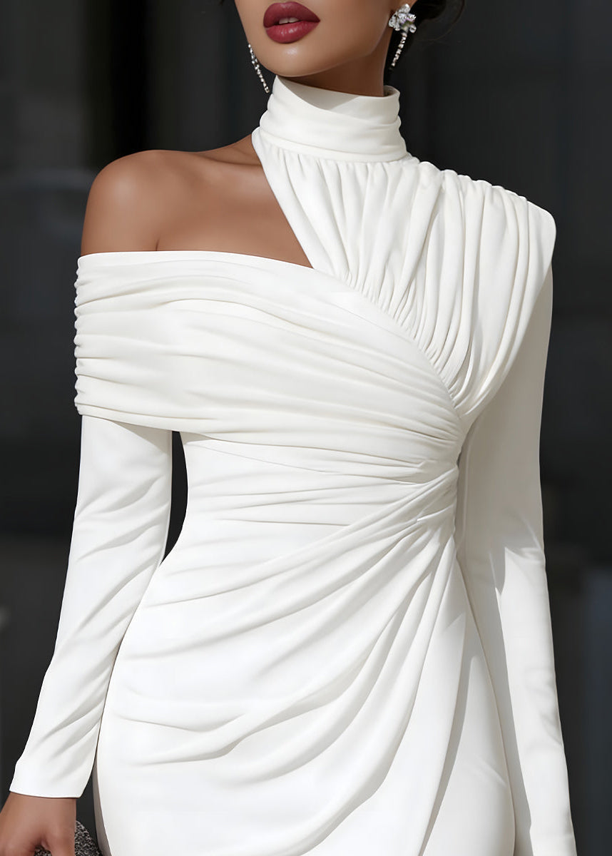 Ceylan Women’s Asymmetric Midi Dress with Draped One Shoulder