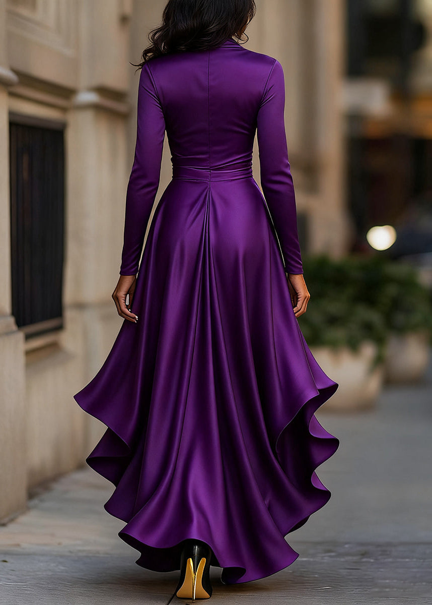 Ceylan Women's Satin Wrap Dress High Low Ruffle Detail