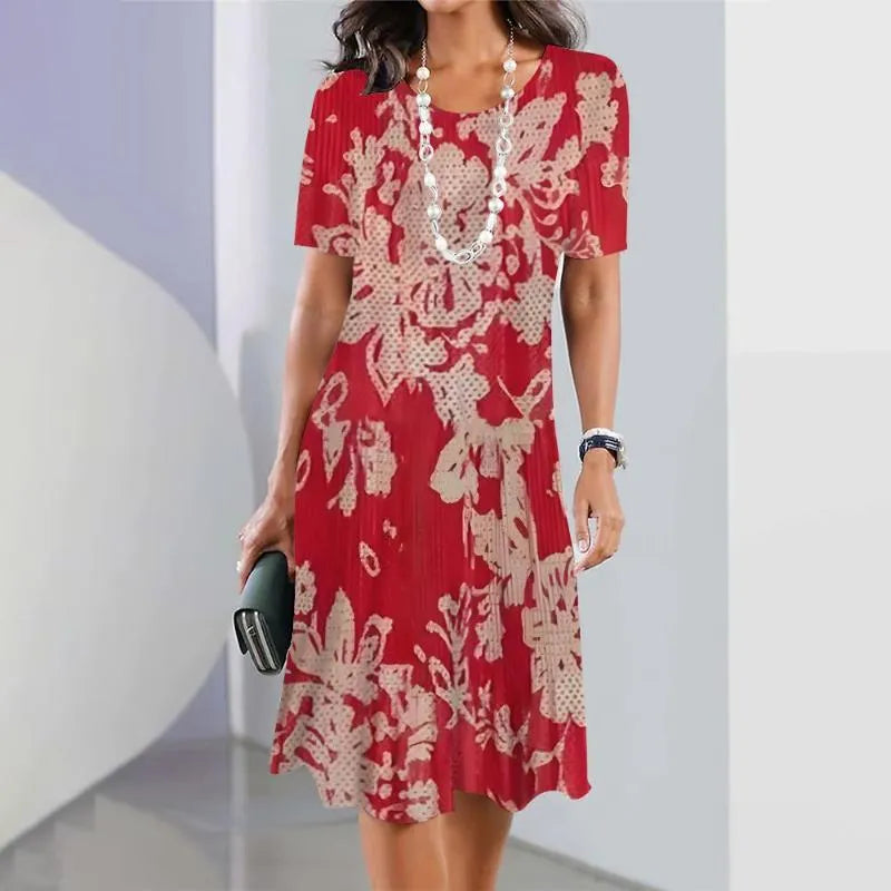 Women’s T-Shirt Dress with Abstract Graphic Print and Short Sleeve Shift Fit