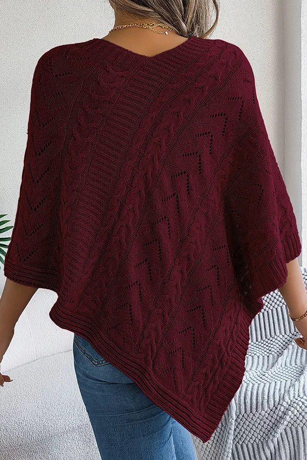 Women’s Knitted Cape with Openwork Pointelle Stitch and Scalloped Hem