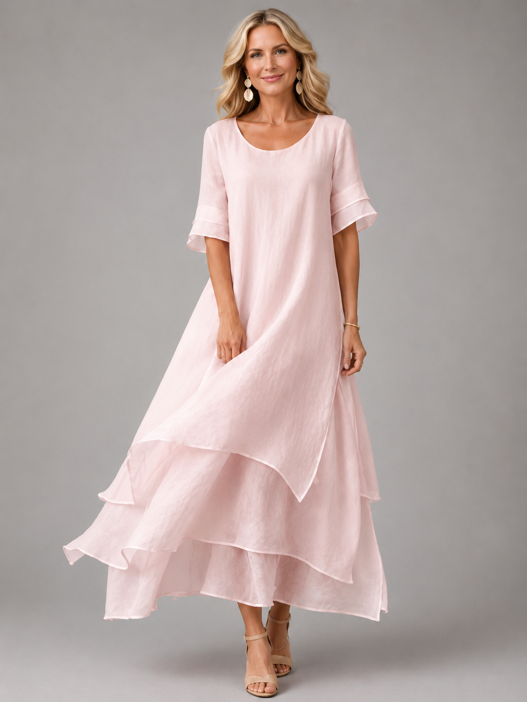 Women's Flowy Tiered Maxi Dress with Relaxed Fit for Tummy Coverage