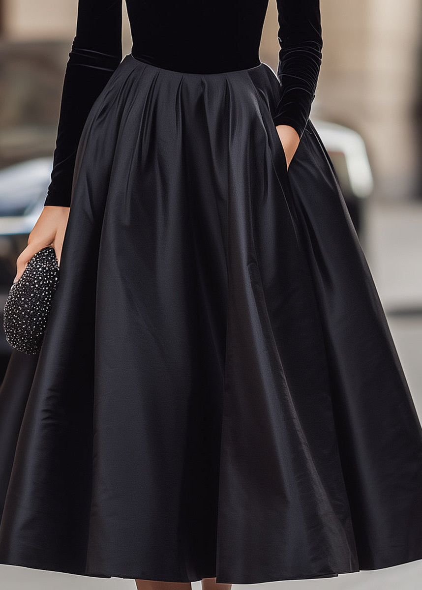 Ceylan Women’s Long Sleeve Velvet Midi Dress with Satin Skirt