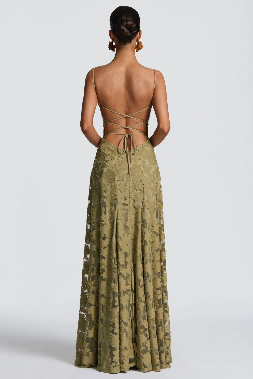 Women’s Maxi Dress with Cami Straps and Floral Brocade Texture