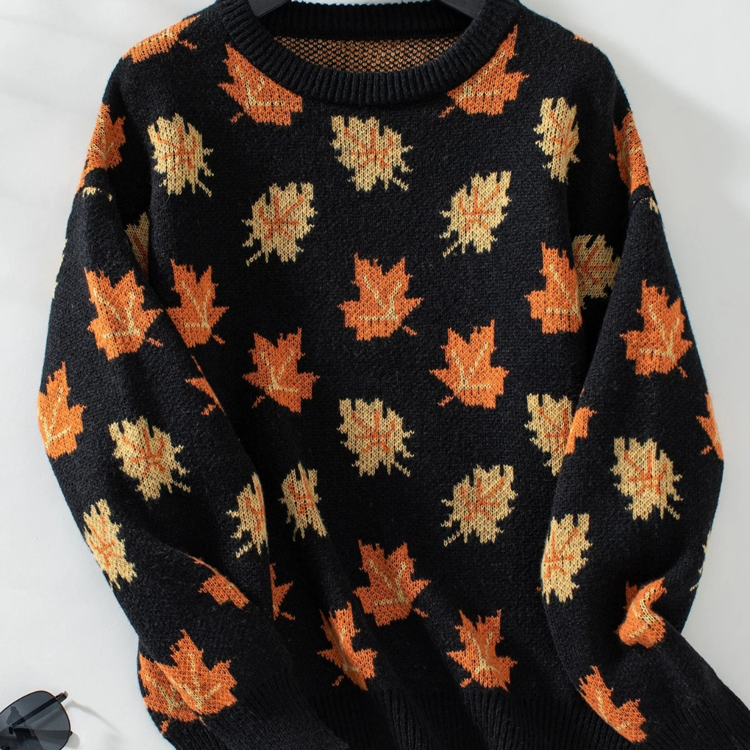 Ceylan Women's Knit Sweater Autumn Leaf Pattern