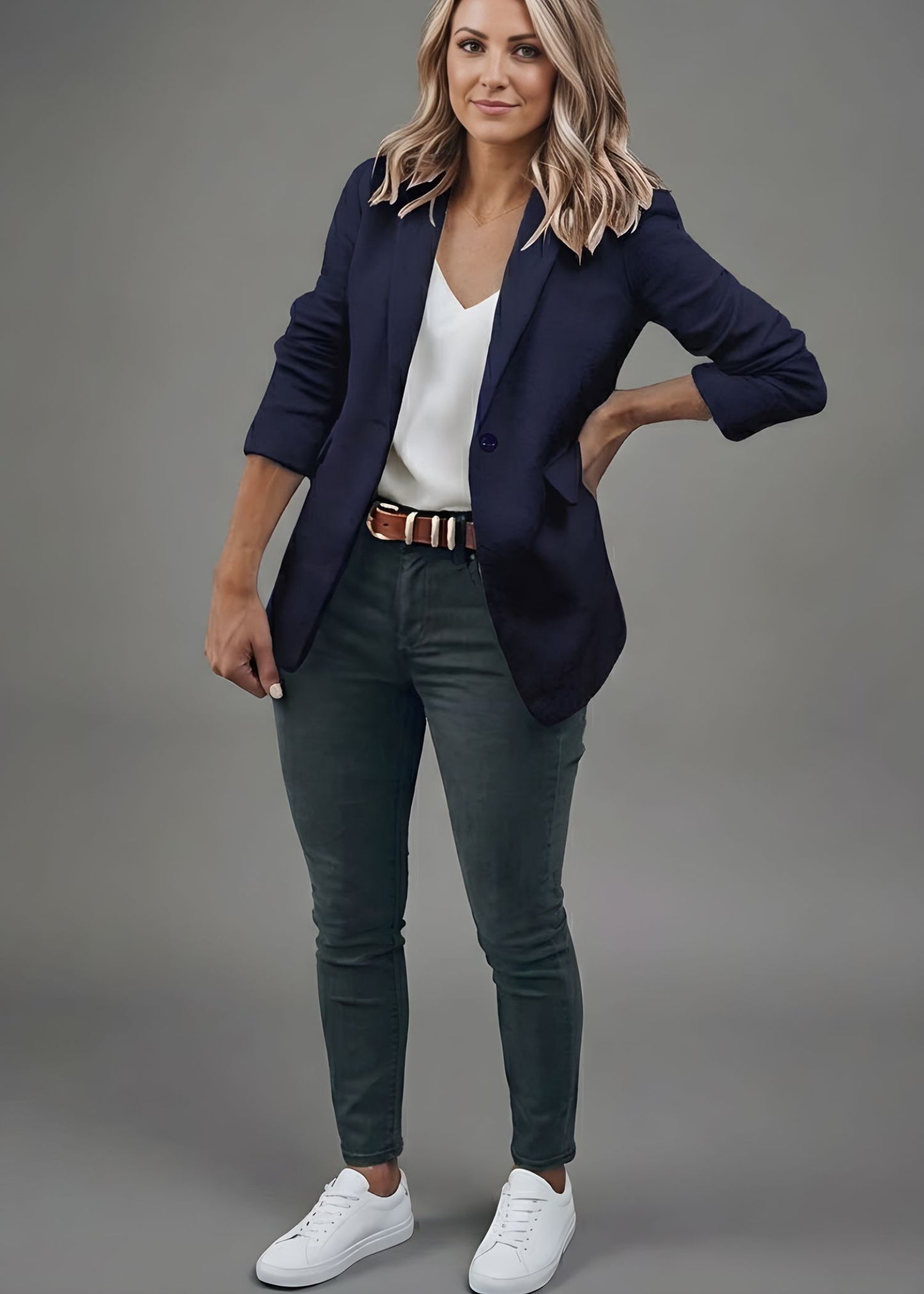 Women¡¯s Slim Fit Blazer with Open Front and Notched Lapel Collar
