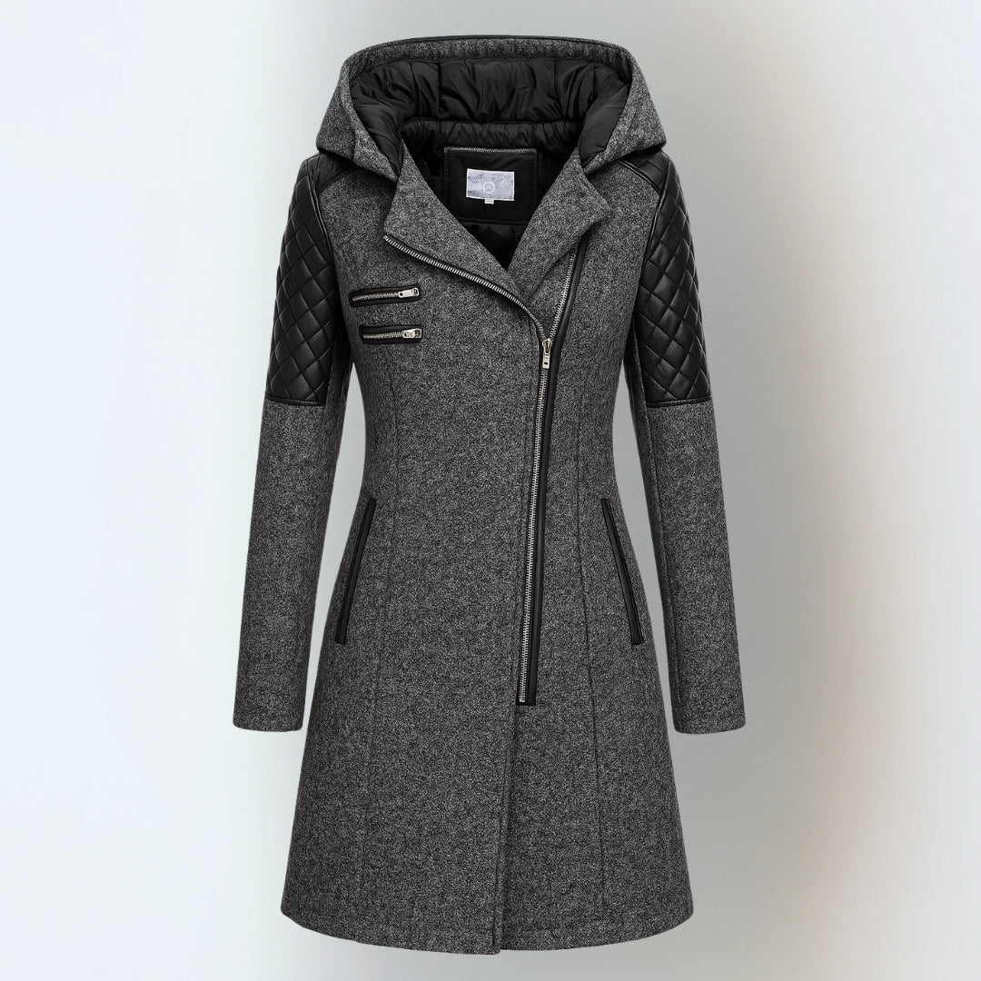 Women's Quilted Hooded Long Winter Coat With Slim Fit