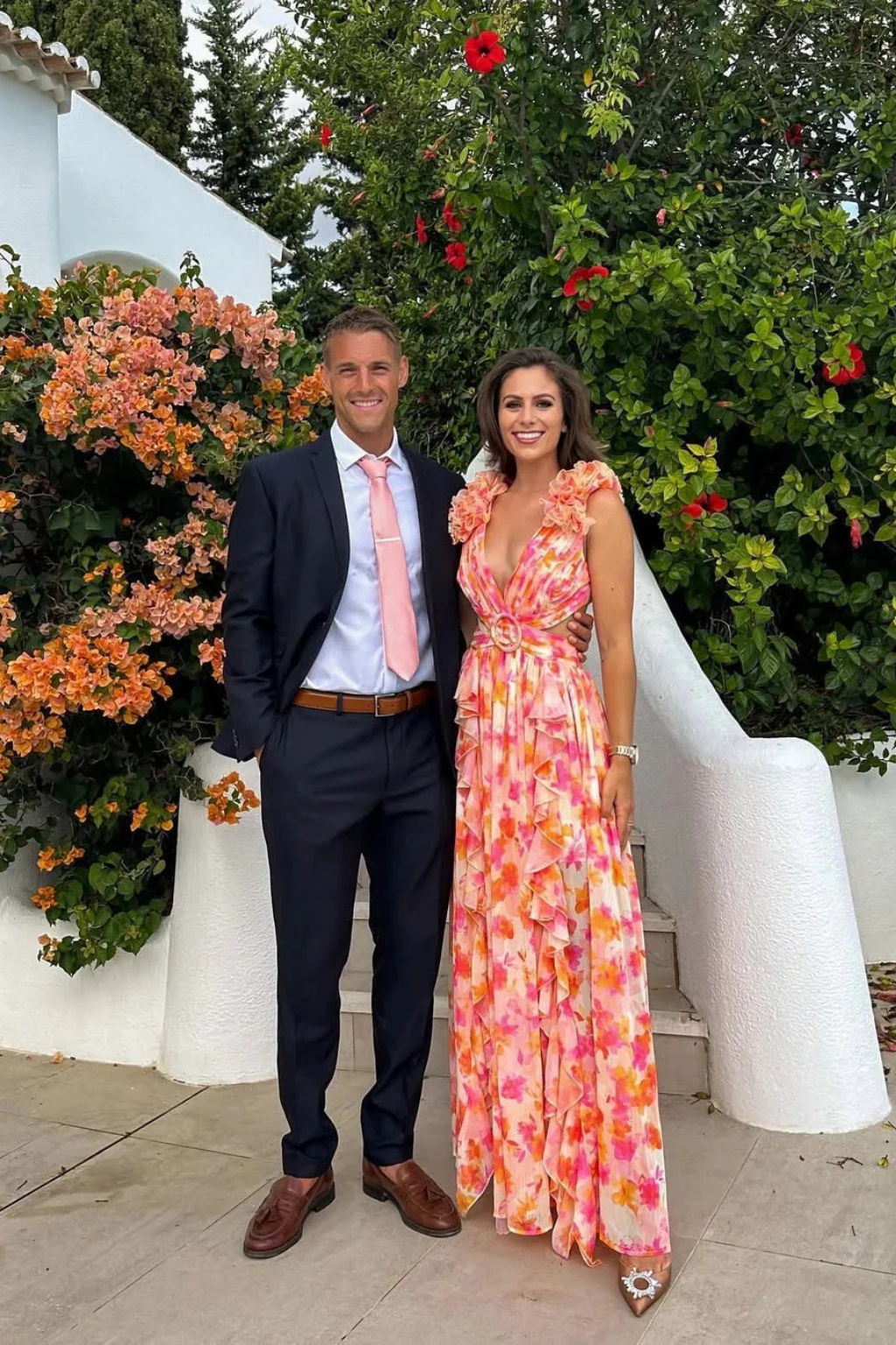 Women's V Neck Floral Ruffle Wedding Guest Maxi Dress