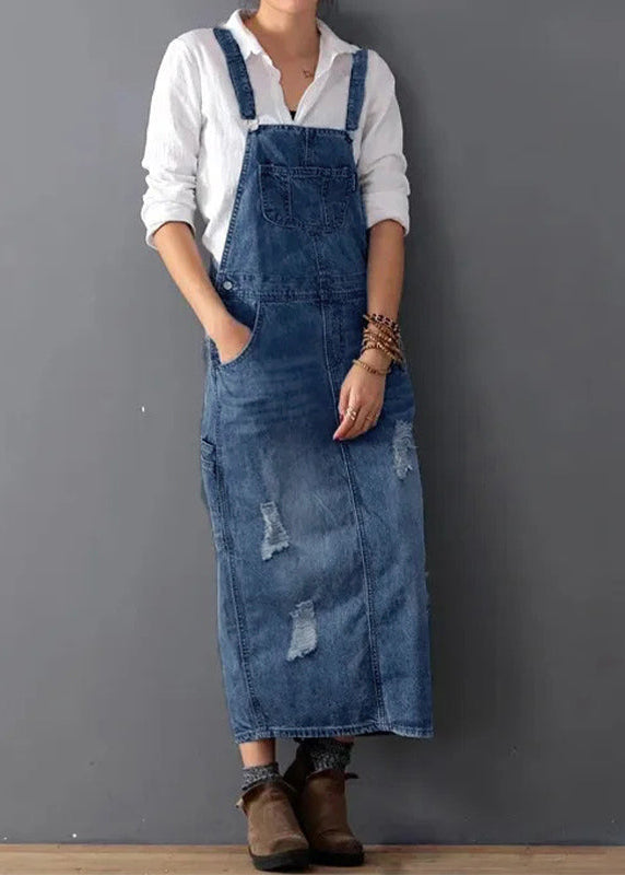 Ceylan Women’s Distressed Denim Overall Dress with Adjustable Straps