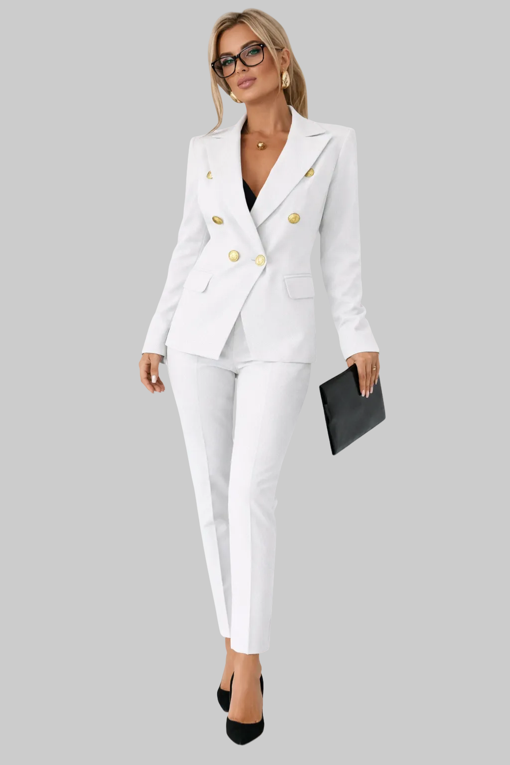 Women’s Pantsuit with Double-Breasted Blazer and Slim-Fit Trousers