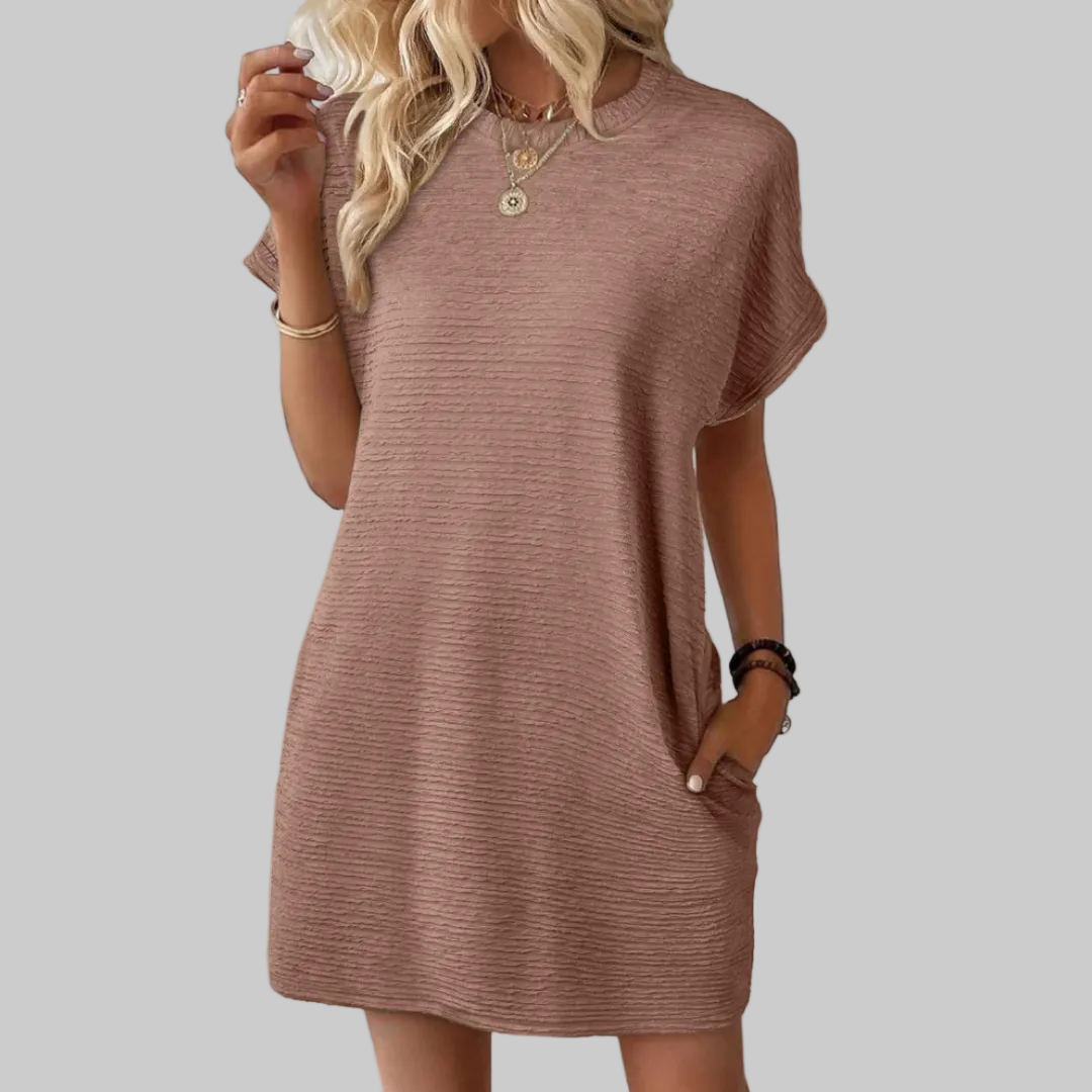 Women's T-Shirt Mini Dress Crew Neck Short Sleeve Textured Shift