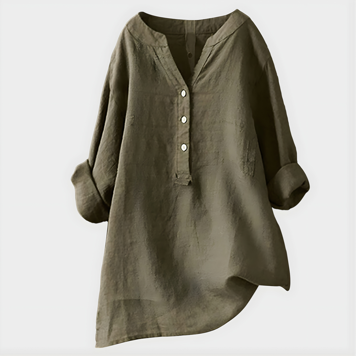 Women's Linen-Cotton Oversized Tunic With V-Neck Button Placket