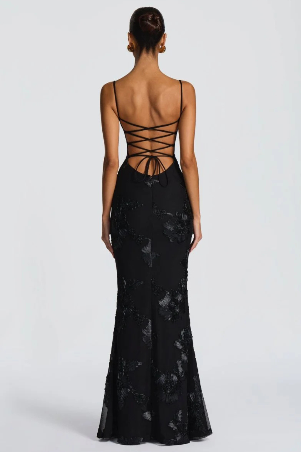 Women’s Maxi Dress with Underwire Corset Bodice and Satin Floral Embroidery