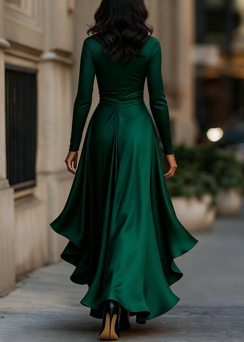 Ceylan Women's Satin Wrap Dress High Low Ruffle Detail