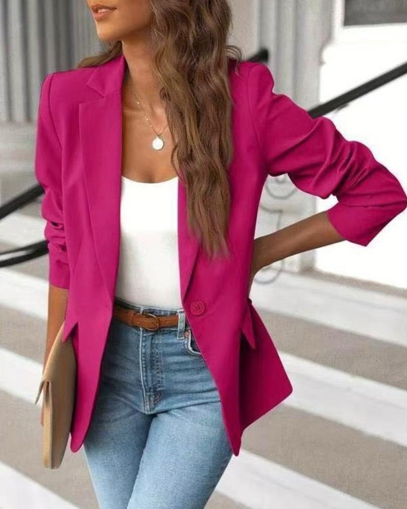 Ceylan Women’s Ruched Sleeve Blazer Tailored Single Button Jacket