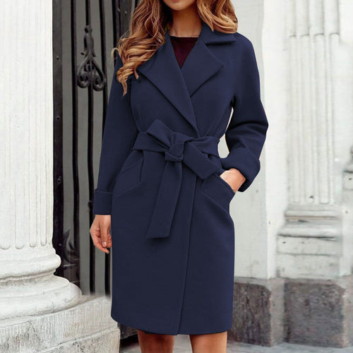 Women's Belted Trench Coat with Wide Lapel Collar