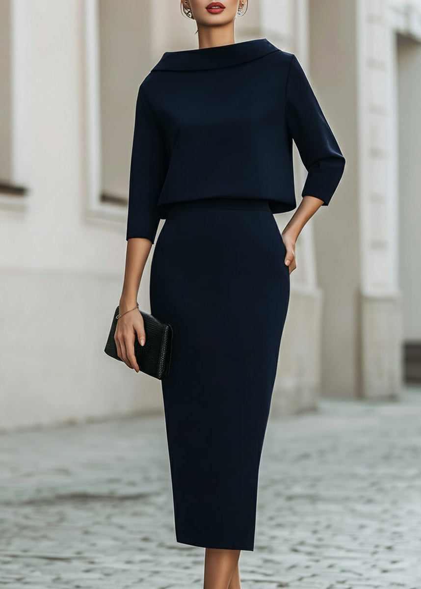 Ceylan Women’s Boat Neck Midi Skirt Set with Elegant 3/4 Sleeves