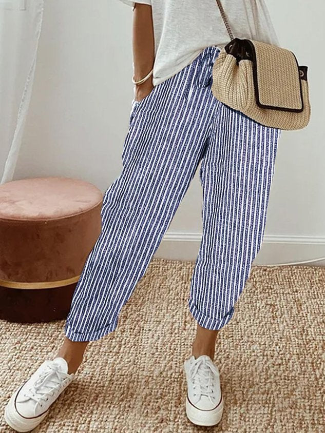 Women’s Casual Pants with Elastic Waistband and Functional Side Pockets