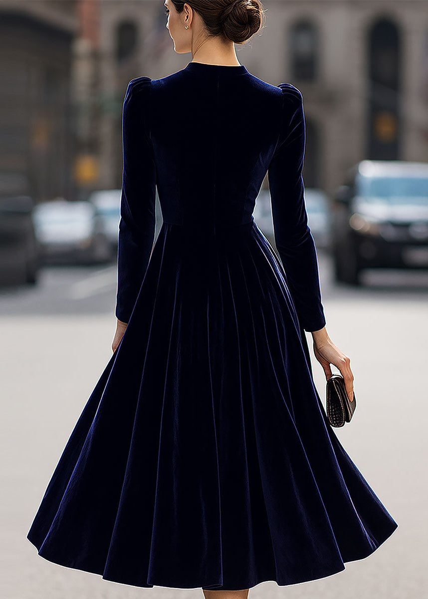 Ceylan Women’s Velvet Midi Dress with Elegant Pleated Skirt