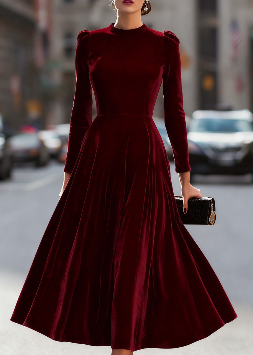 Ceylan Women’s Velvet Midi Dress with Elegant Pleated Skirt