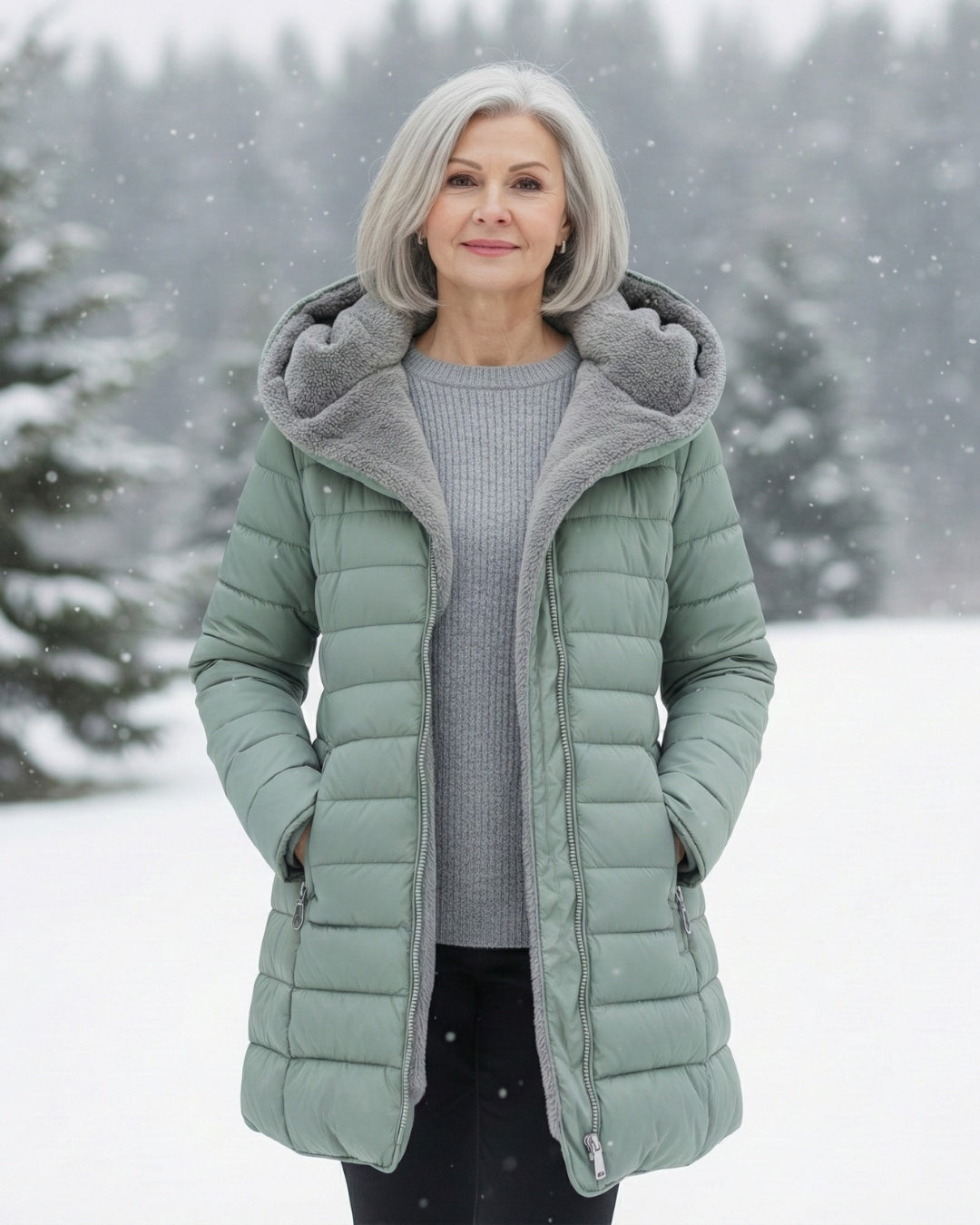 Women's Long Puffer Coat With Fleece-Lined Hood