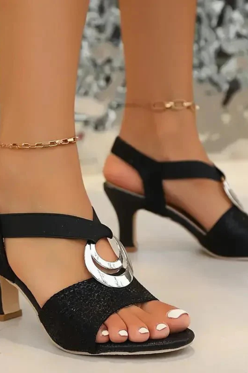 Women's Embellished Strappy Block Heel Orthopedic Heeled Sandals