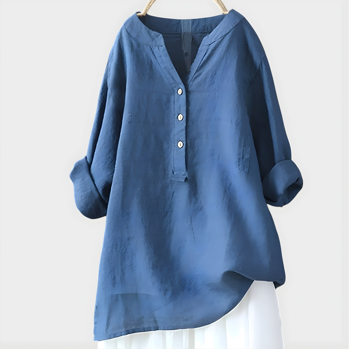 Women's Linen-Cotton Oversized Tunic With V-Neck Button Placket