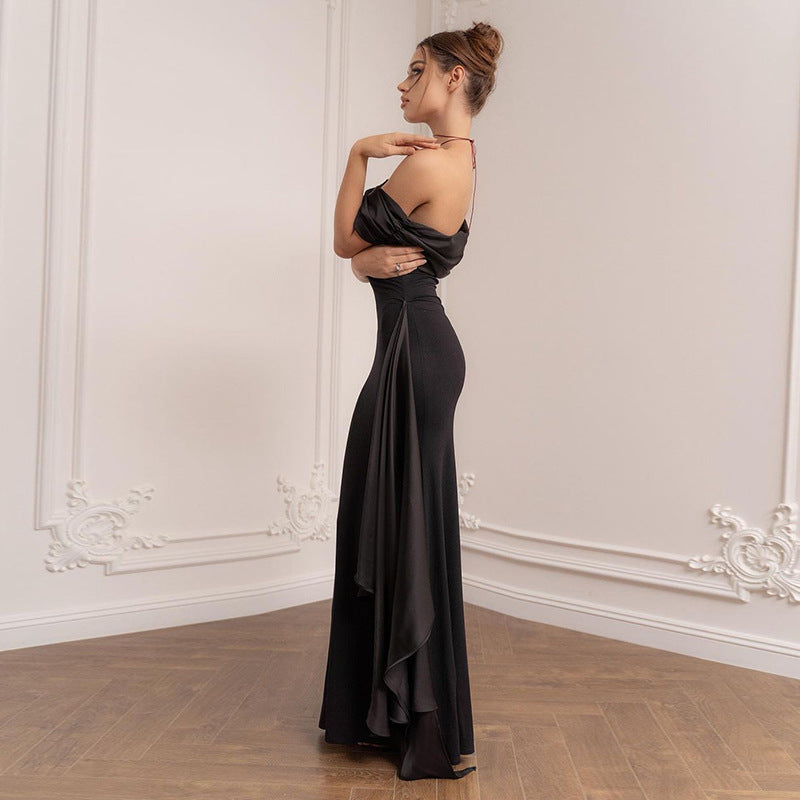 Women’s Off the Shoulder Maxi Dress with Draped Front Knot Detail