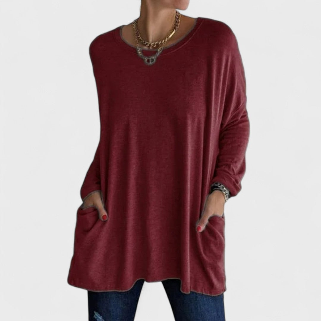 Women's Oversized V-Neck Tunic With Side Pockets
